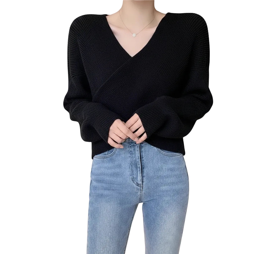 Close-up of soft knit fabric on Black women's sweater