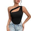 Women's cutout front slim fit tank top in Black front view